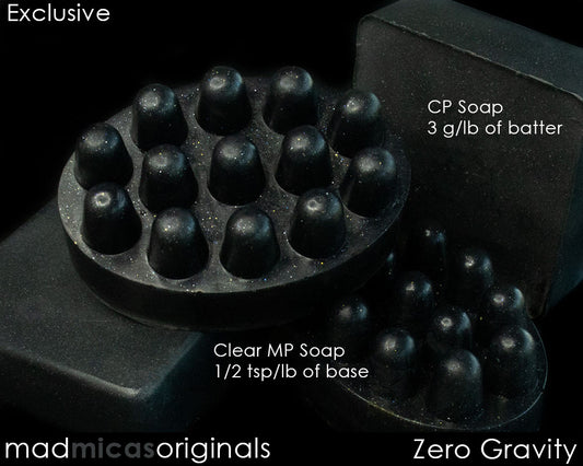 Zero Gravity Black Sparkle Mica in Clear MP Soap and CP Soap