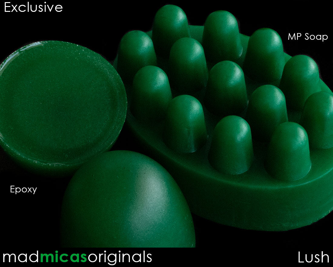 Lush Green Mica in Epoxy Resin and Clear MP Soap