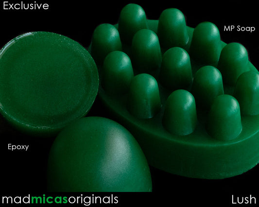 Lush Green Mica in Epoxy Resin and Clear MP Soap