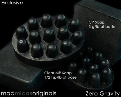 Zero Gravity Black Sparkle Mica in Clear MP Soap and CP Soap